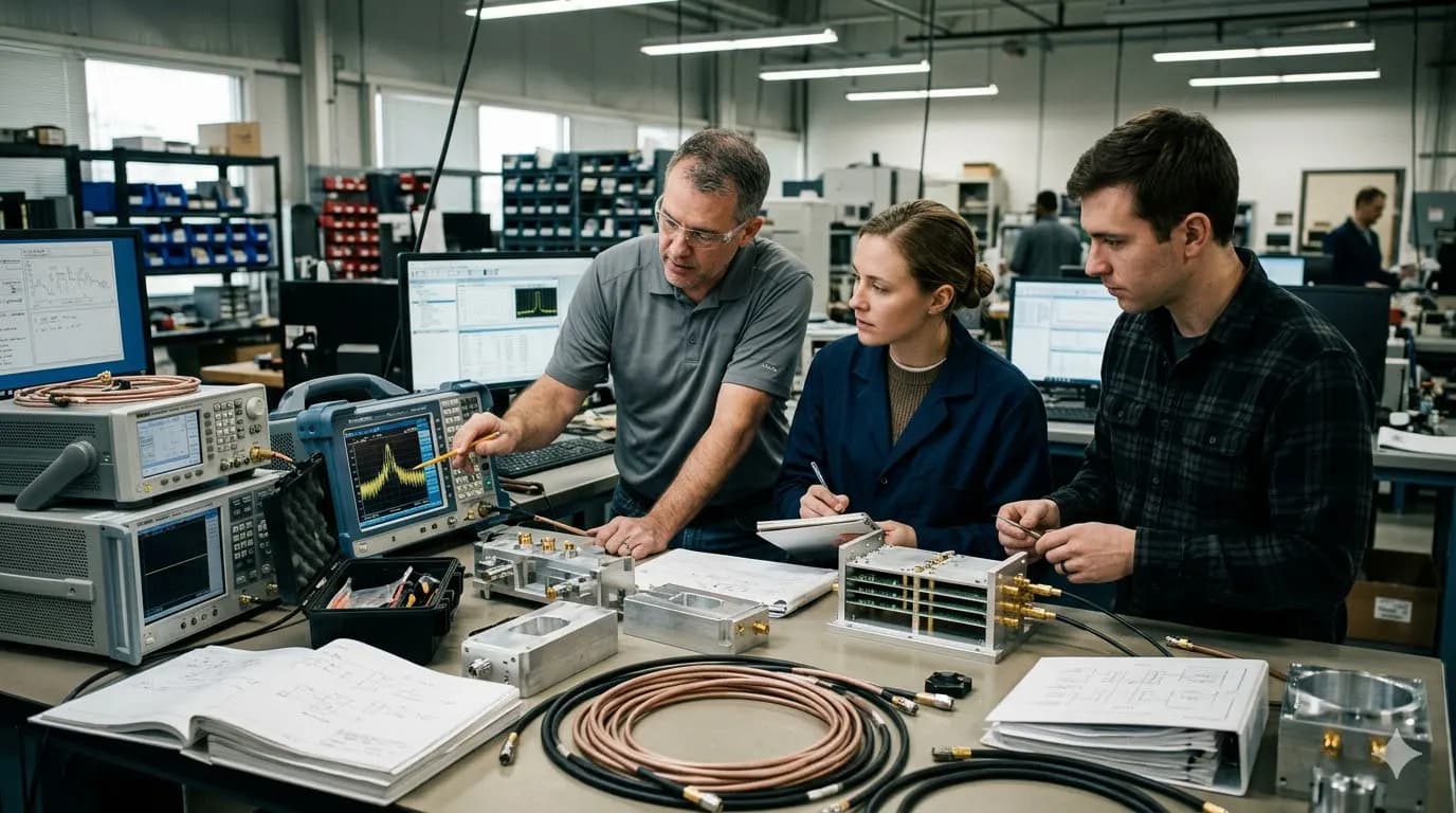 Engineers discussing RF requirements